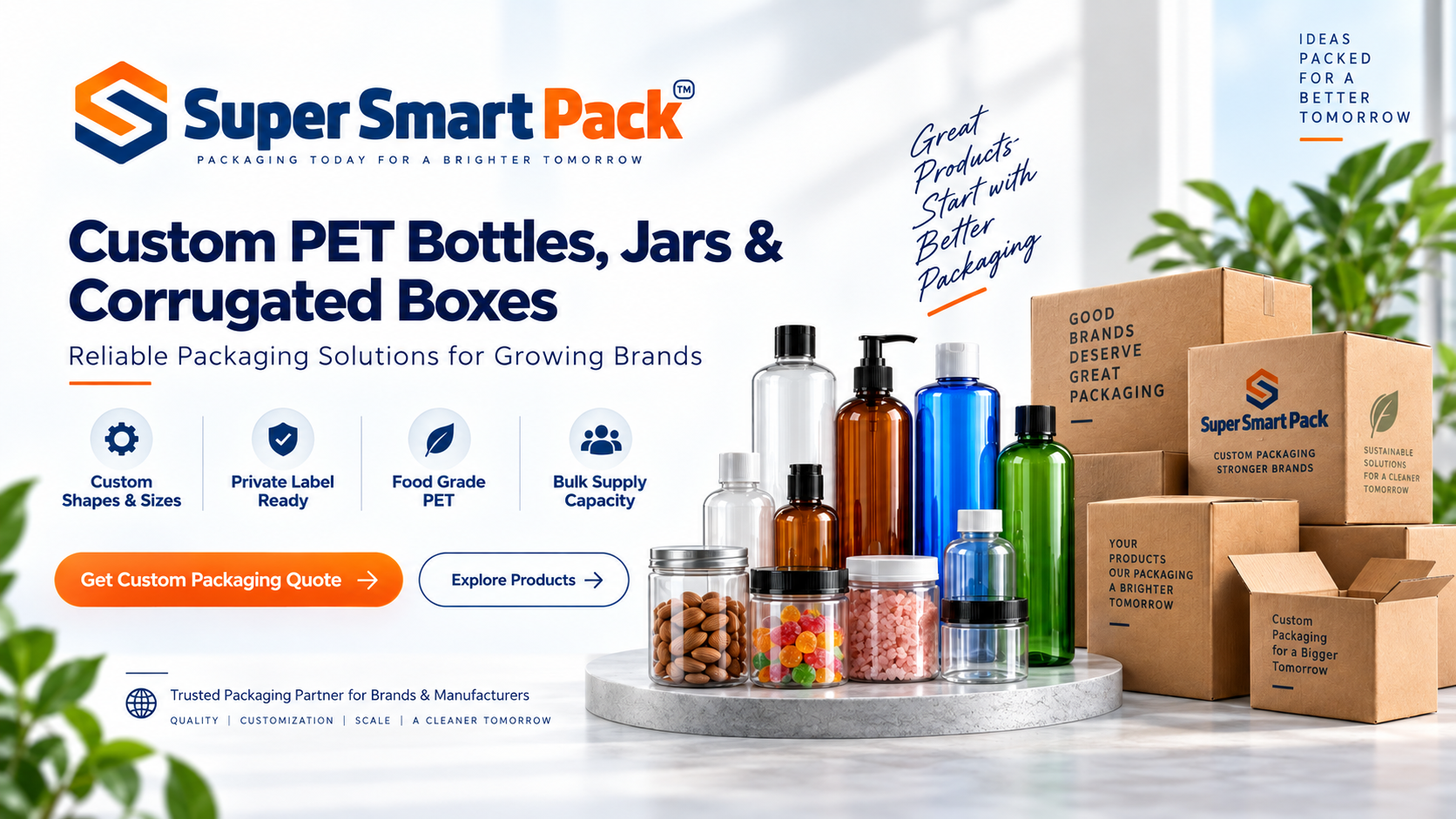 PET Bottles, Jars, Cardboard Boxes